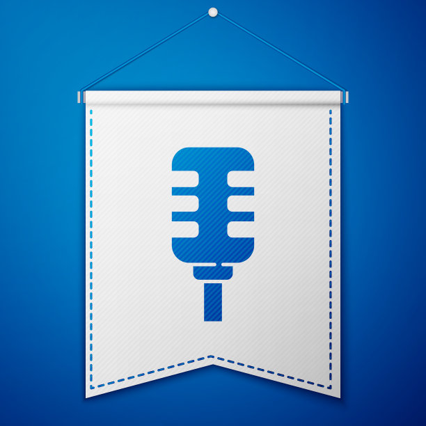 蓝色麦克风图标隔离在蓝色背景图片下载