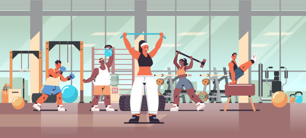 混合种族的人做体育锻炼工作图片下载