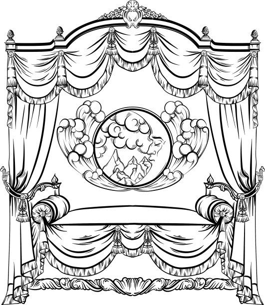 巴洛克式的床上有华盖和月亮图片下载