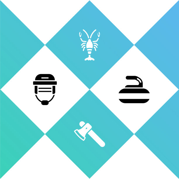 设置曲棍球头盔，木斧，龙虾和石头图片下载