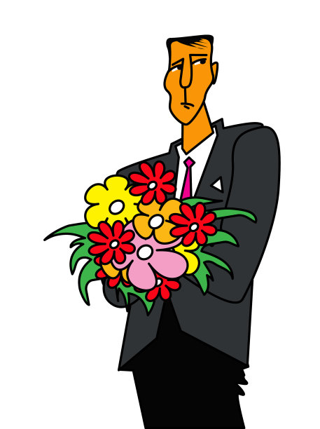 悲伤的男人捧着一束花图片下载