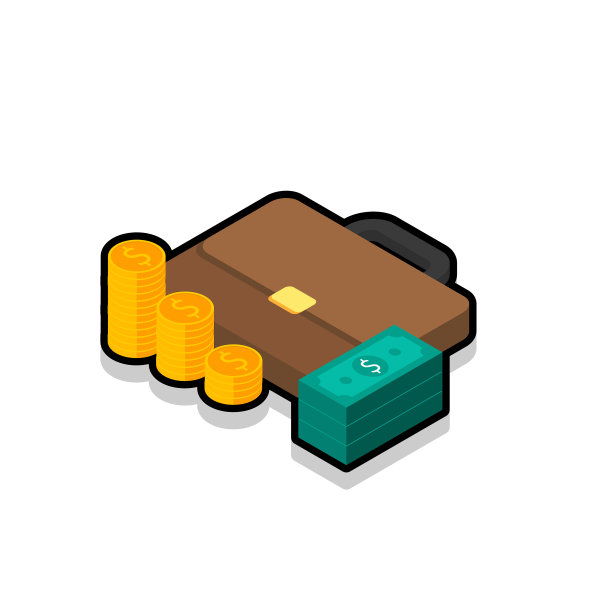 公文包美元钱现金图标金币堆叠图片下载