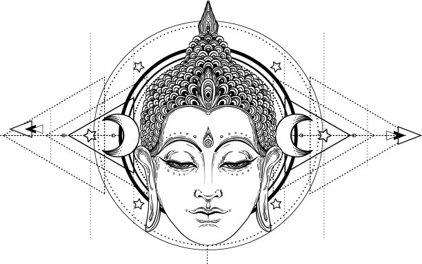 佛面上方装饰曼陀罗圆形图案图片下载