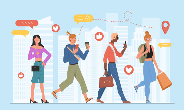 时尚的人群在城市的城市风景卡通图片下载