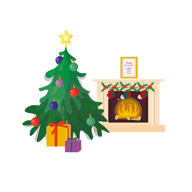 圣诞室内场景装饰壁炉图片下载