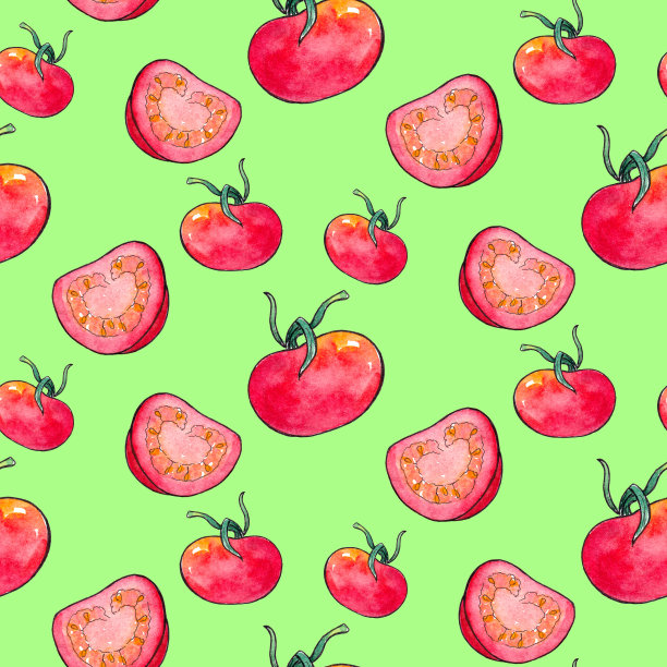 手绘水彩无缝图案与蔬菜番茄图片下载
