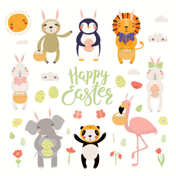 可爱的动物复活节套装图片下载