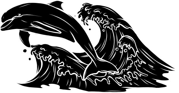 海豚在海浪中跳跃的黑色剪影图片下载