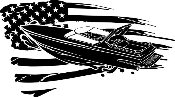 黑色剪影卡通快艇图片下载