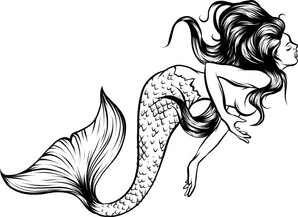 美人鱼水彩轮廓图片下载