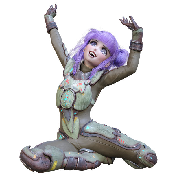 3D插图动画少女在白色图片下载
