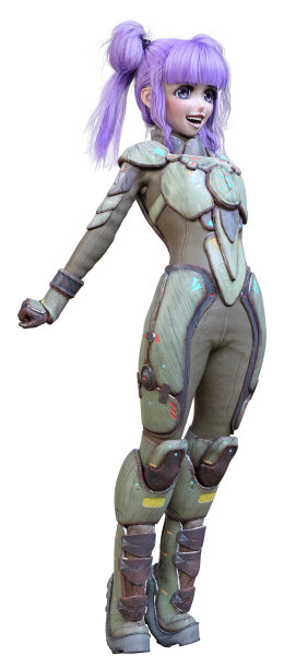 3D插图动画少女在白色图片下载