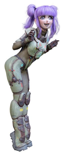3D插图动画少女在白色图片下载
