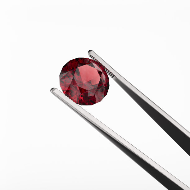 镊子夹着一颗红宝石。物体在白色背景上。宝石行业。3d渲染。图片下载