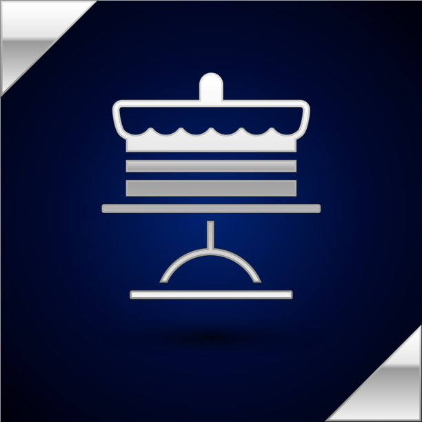 盘子上的银色蛋糕图标孤立在深蓝色图片下载