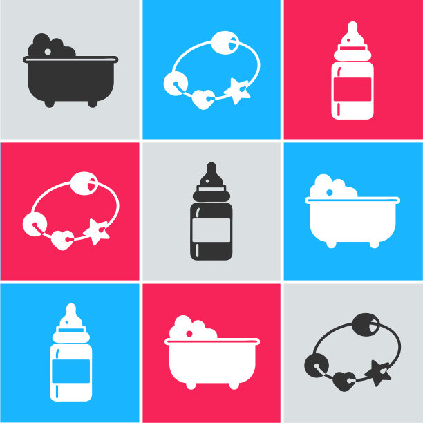 设置浴缸，拨浪鼓，玩具和奶瓶图片下载