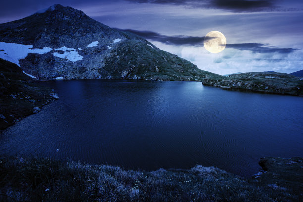 夏天的风景与湖在高海拔的夜晚图片下载