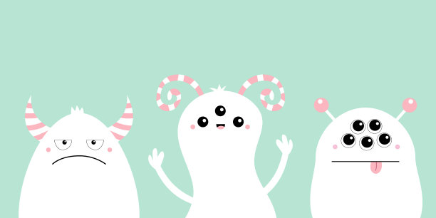 怪物黑色剪影设线万圣节快乐图片下载