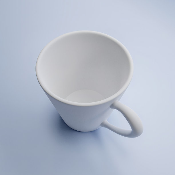 浅蓝色背景上的3d白色杯子图片下载