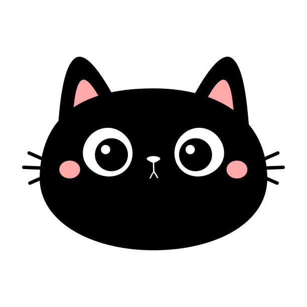 黑猫头像头像圆。可爱的猫。有趣的卡哇伊卡通婴儿角色。万圣节快乐。笔记本不干胶打印模板。平面设计。白色背景。孤立。图片下载