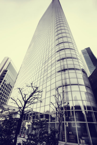 东京银座的一座摩天大楼。程式化的摄影。这是日本樱花盛开的季节图片下载