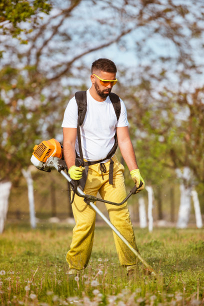 一个人用汽油修剪机割厚草图片下载
