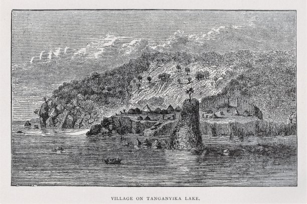 19世纪非洲坦噶尼喀湖畔的村庄图片下载