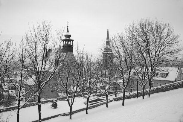 布拉迪斯拉发-圣尼古拉斯教堂和大教堂在雪。图片下载