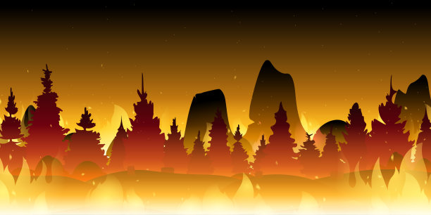 野火的背景。燃烧的森林。火在森林。烧毁景观、自然灾害、生态灾难的矢量卡通插画。图片下载