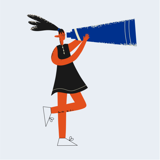 透过小望远镜看东西的民族女商人。财务预测和工作研究概念。目标的实现和成功。规划未来。时髦的纹理孤立的平面字符。图片下载