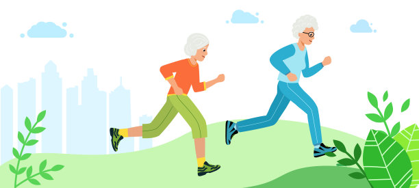 两个老奶奶跑过城市公园，图片下载