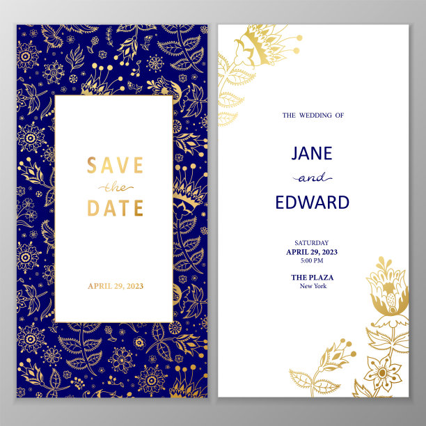 鲜花矢量卡与金色装饰花，婚礼邀请。可用于-保存日期、生日卡。图片下载