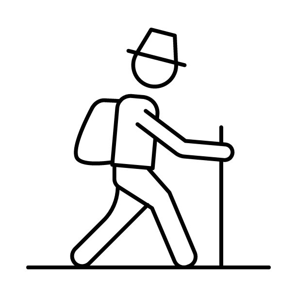 长者概念，老人行走与木棍矢量线图标设计，城市公园和开放空间标志在白色背景，盲人化身，图片下载