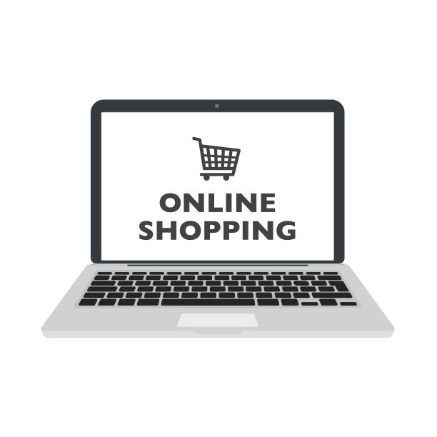 在笔记本电脑上进行网上购物应用程序和网站的平面图标图片下载