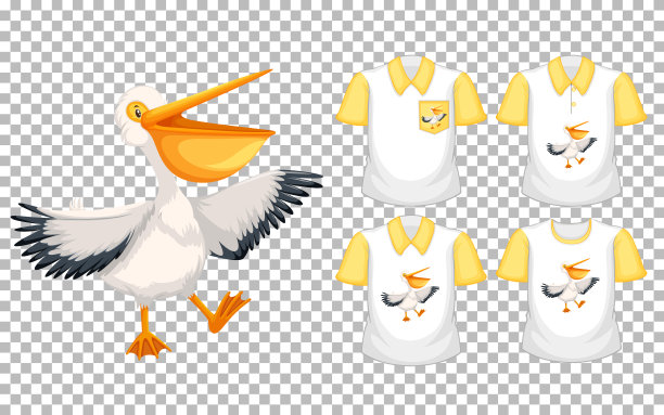 一套不同的衬衫与棕色鹈鹕卡通人物孤立在透明的背景图片下载