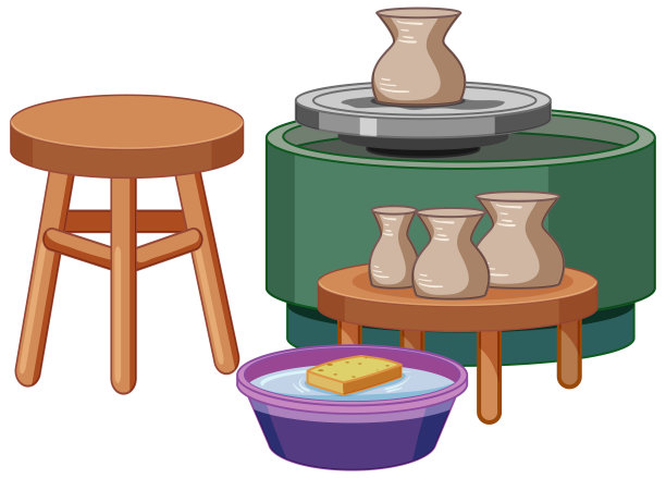 一套陶器工具在白色的背景图片下载