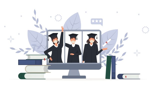 毕业人士网上聚会。向量性格毕业生和学生，大学毕业。图片下载