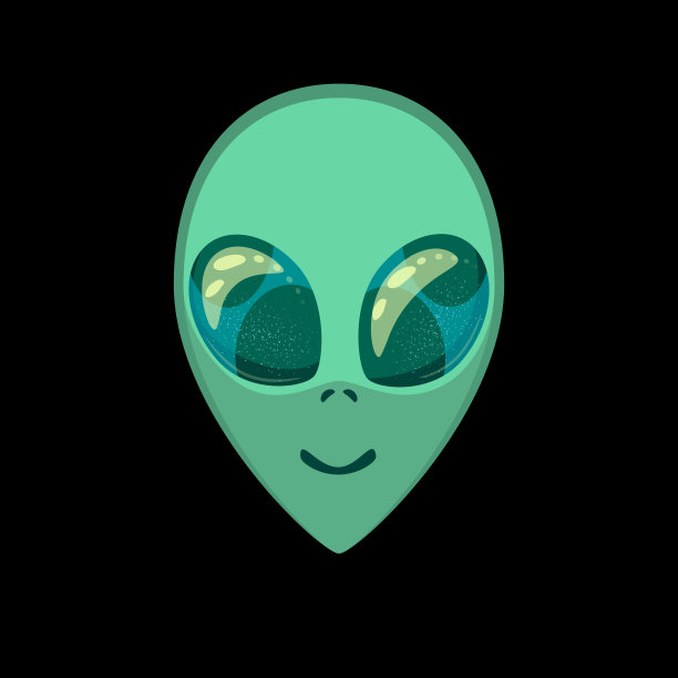 外星人的绿色脑袋，大大的黑眼睛，里面有星星和星系的倒影。微笑的访客，人类，火星人。矢量孤立插图，空间主题剪贴艺术，科幻，梦幻图片下载