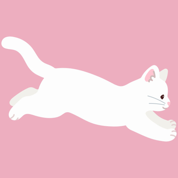 简单而可爱的白猫跳跃在侧视图平彩色图片下载