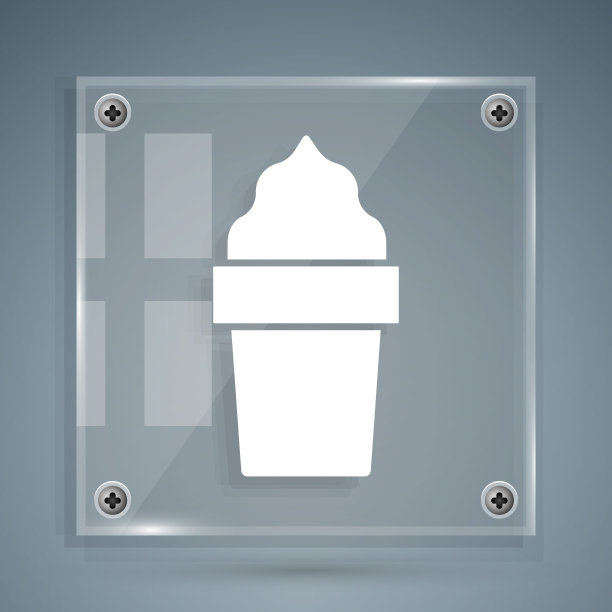 白色的华夫蛋筒冰淇淋图标孤立在灰色背景。甜蜜的象征。方形玻璃面板。向量图片下载