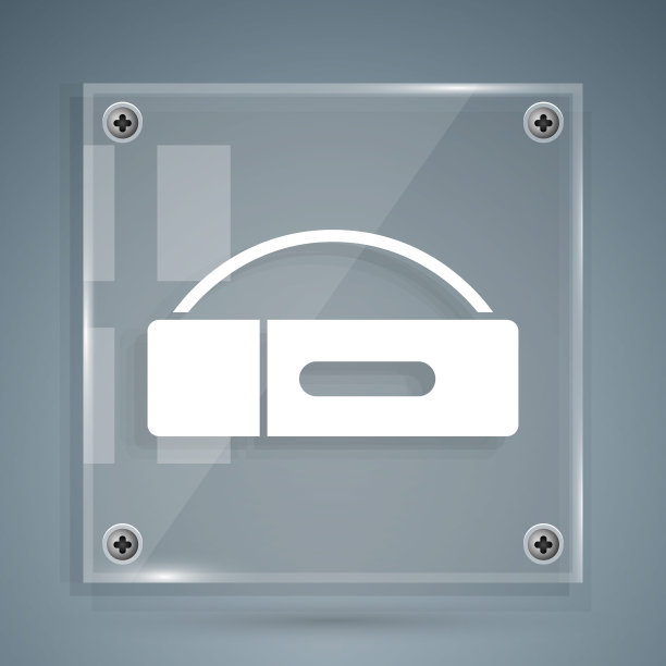 白色箱子台球杆图标孤立在灰色背景。方形玻璃面板。向量图片下载