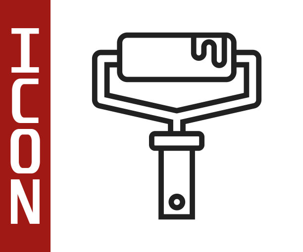 黑色线漆辊刷图标隔离在白色背景上。向量图片下载