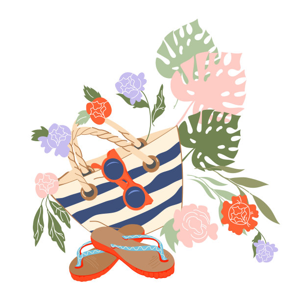 夏季横幅或海报元素与海滩配件，平面矢量孤立。图片下载