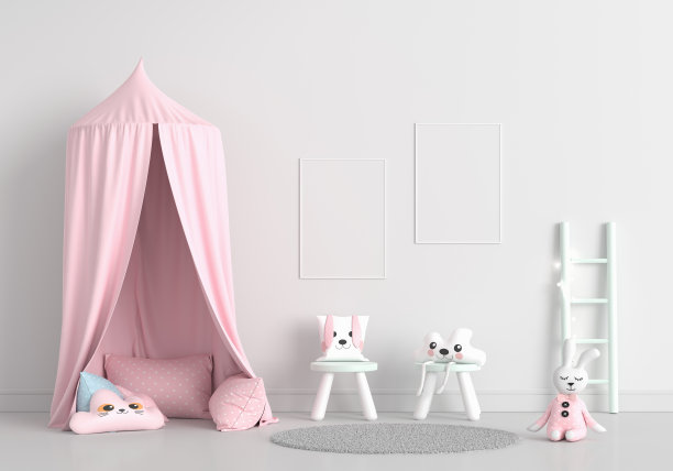 儿童房与画框模型，3D渲染图片下载