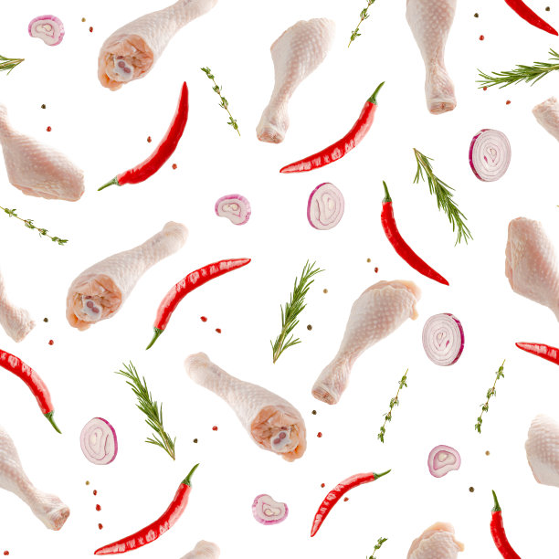 飞行生鸡腿与香料图片下载