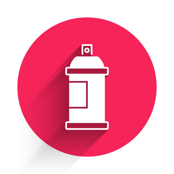 白色喷漆，图标孤立，阴影长。红色圆圈按钮。向量图片下载