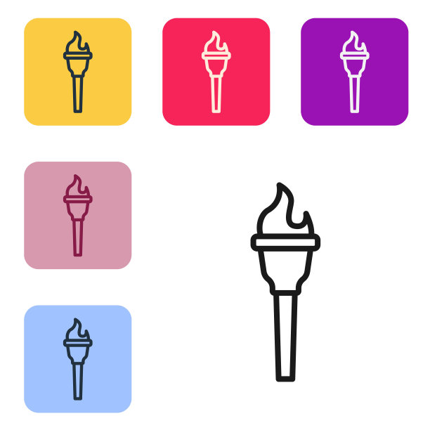 火炬火焰图标，彩色方块按钮矢量图图片下载