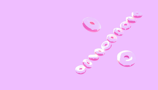 由浅粉色背景上的抽象图案甜甜圈组成的百分比标志。折扣和销售理念。利率。副本的空间。右侧视图。3 d渲染插图。魅力的报价。图片下载