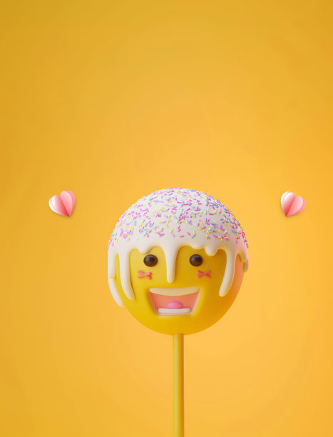 最小的白色蛋糕pop微笑点缀粉彩装饰3d渲染图片下载