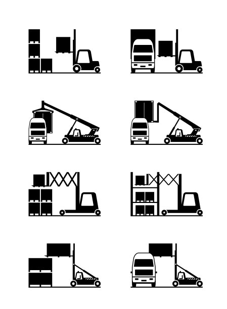 用叉车和仓库装载货物图片下载